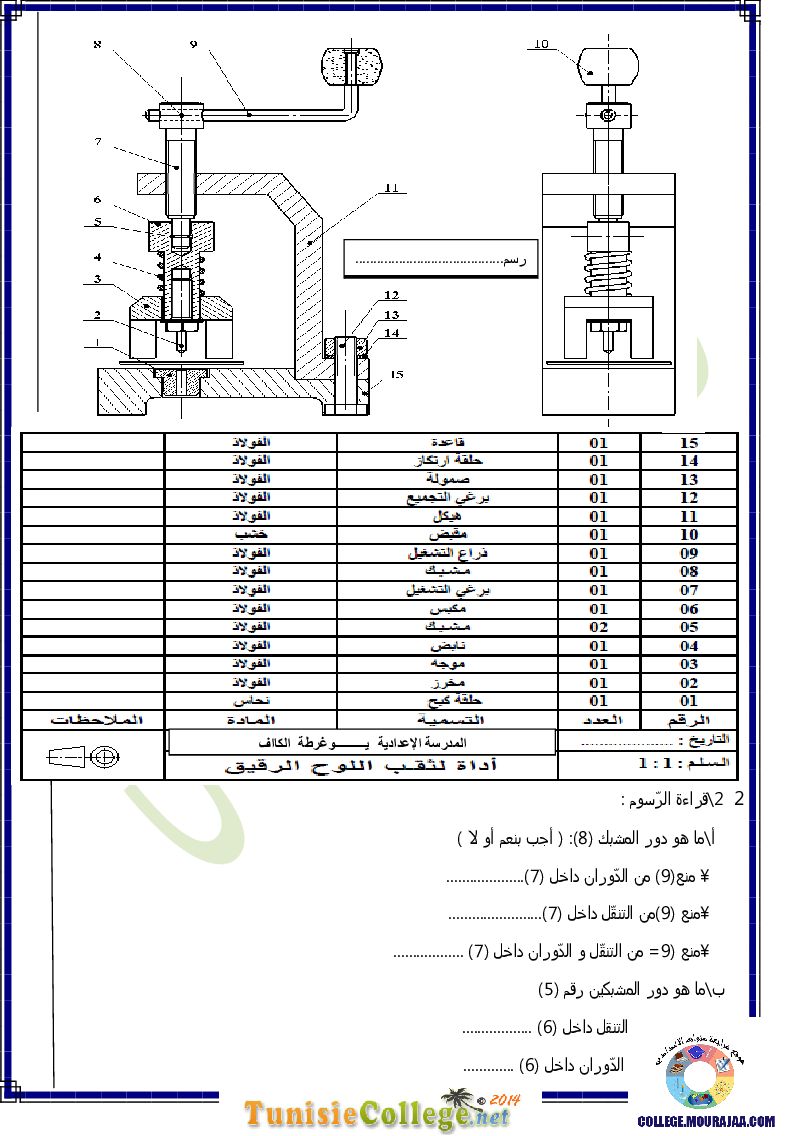 فرض تأليفي سنة التاسعة في التربية التكنولوجية الثلاثي الثاني