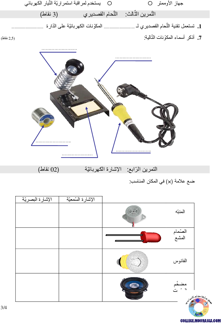 فرض تأليفي سنة التاسعة في التربية التكنولوجية الثلاثي الثالث