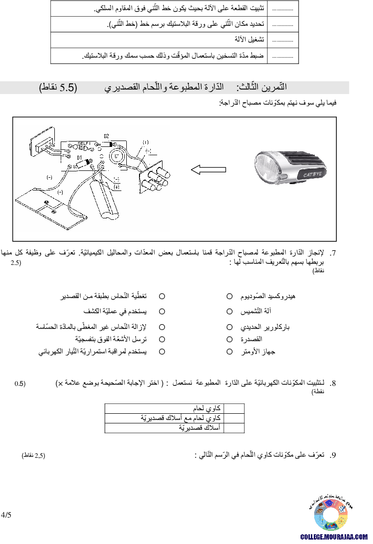 فرض تأليفي سنة التاسعة في التربية التكنولوجية الثلاثي الثالث