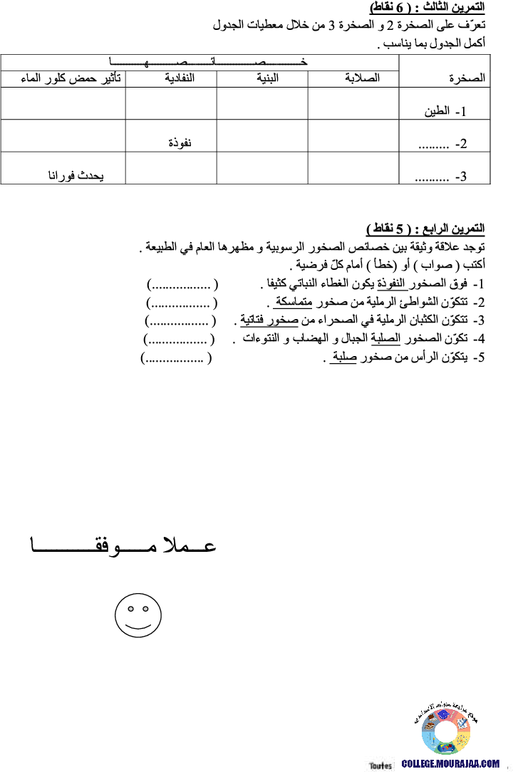 فرض مراقبة سنة السابعة في علوم الحياة و الارض الثلاثي الثاني