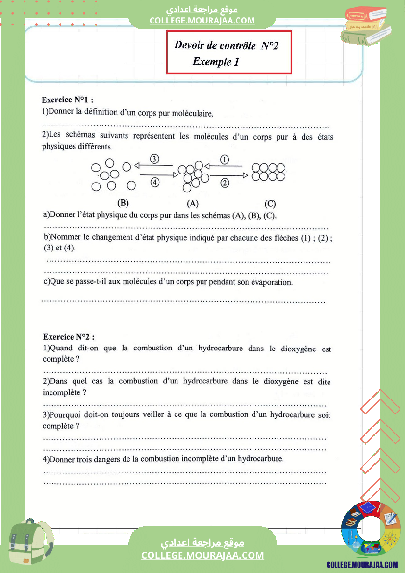 فرض مراقبة عدد2 فيزياء سنة الثامنة نموذجي