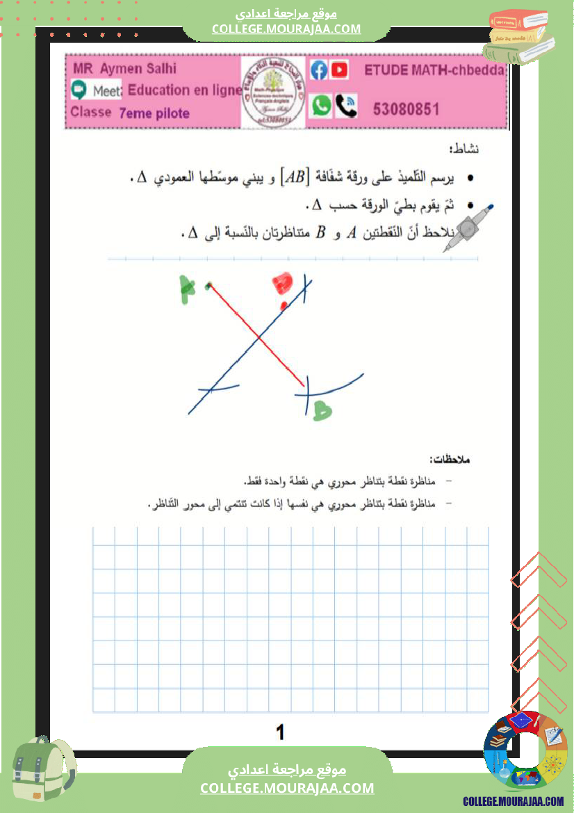 تمارين التناظر المحوري سنة السابعة نموذجي