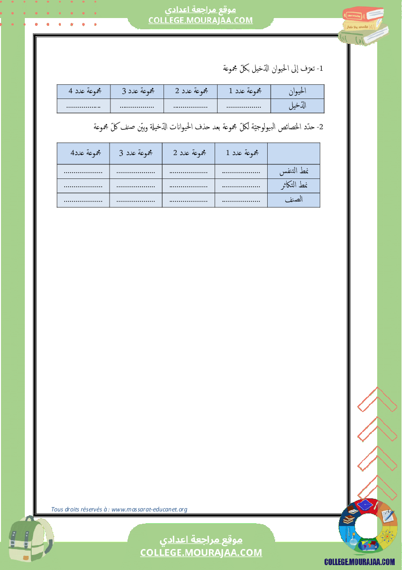 تنوّع الحيوانات الفقريّة وتصنيفها 7 أساسي