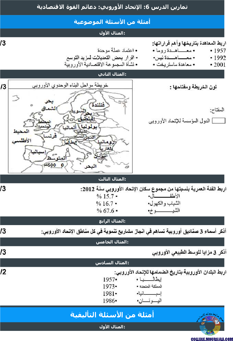 الإتحاد الأوروبي دعائم القوة الاقتصادية تمارين مع الاصلاح