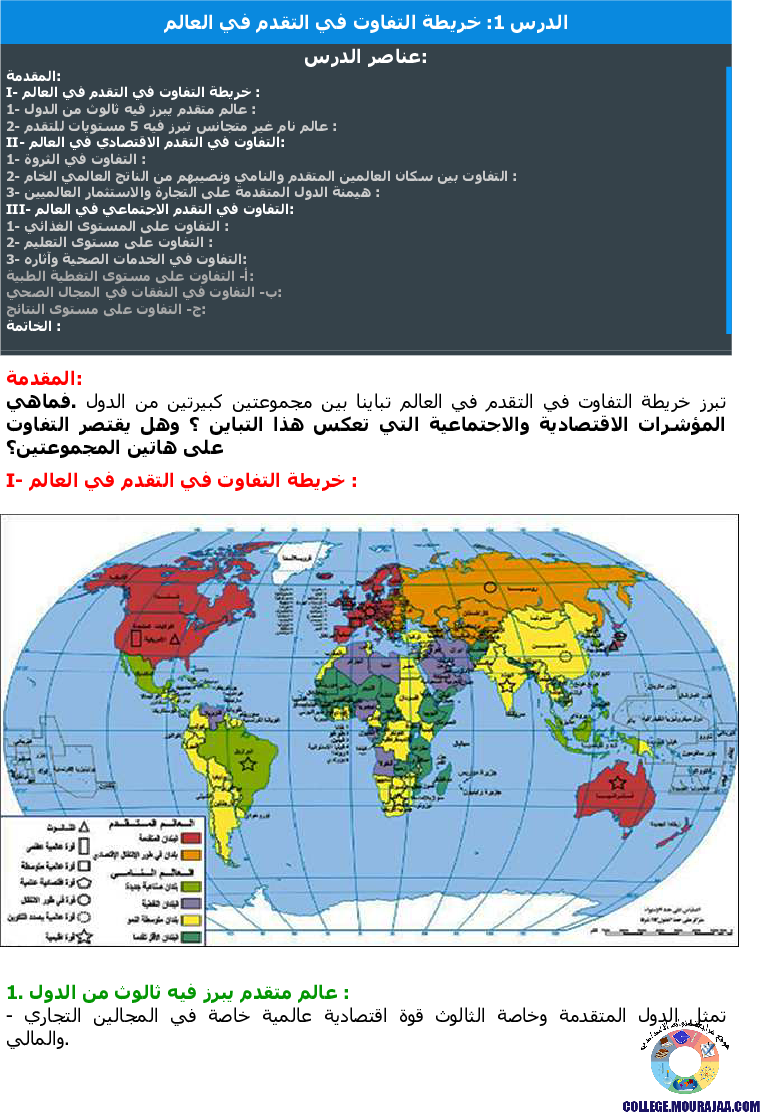 خريطة التفاوت في التقدم في العالم