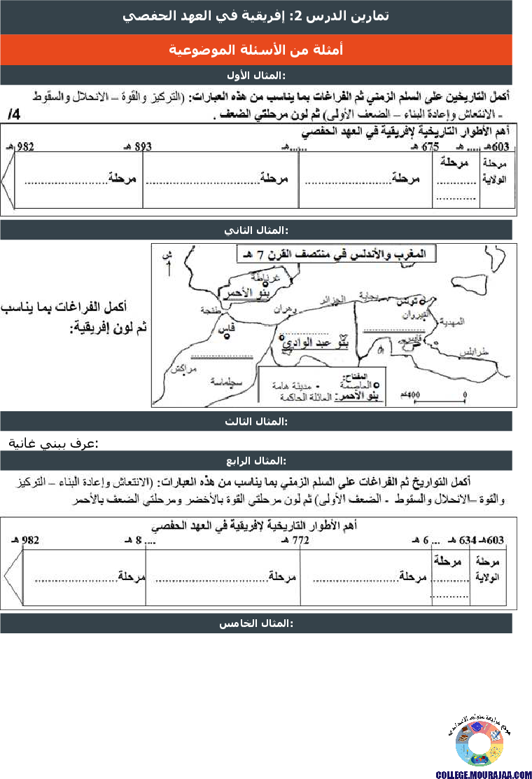 إفريقية في العهد الحفصي تمارين مع الاصلاح