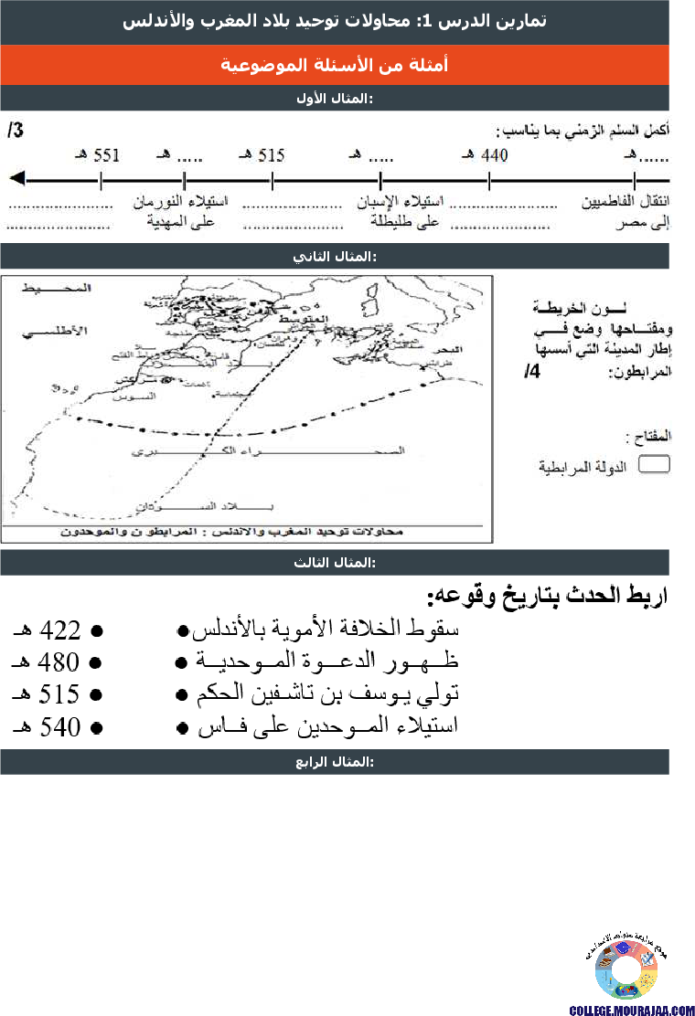 محاولات توحيد بلاد المغرب والأندلس تمارين مع الاصلاح