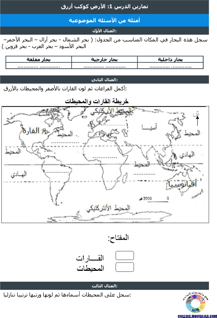 الأرض كوكب أزرق تمارين مع الاصلاح