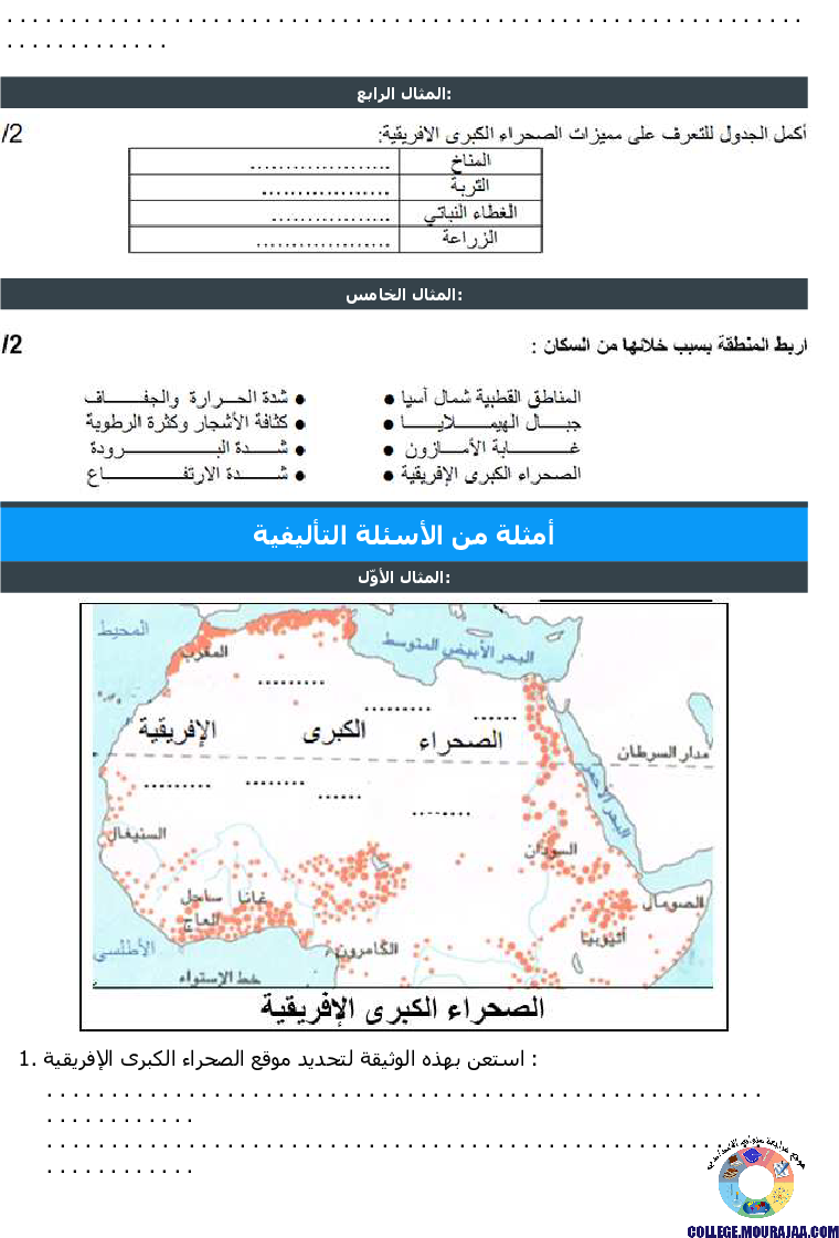مراكز الإعمار الكبرى ومناطق الخلاء السكّاني تمارين مع الاصلاح