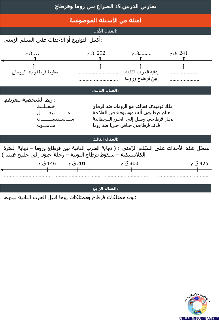 الصراع بين روما وقرطاج تمارين مع الاصلاح