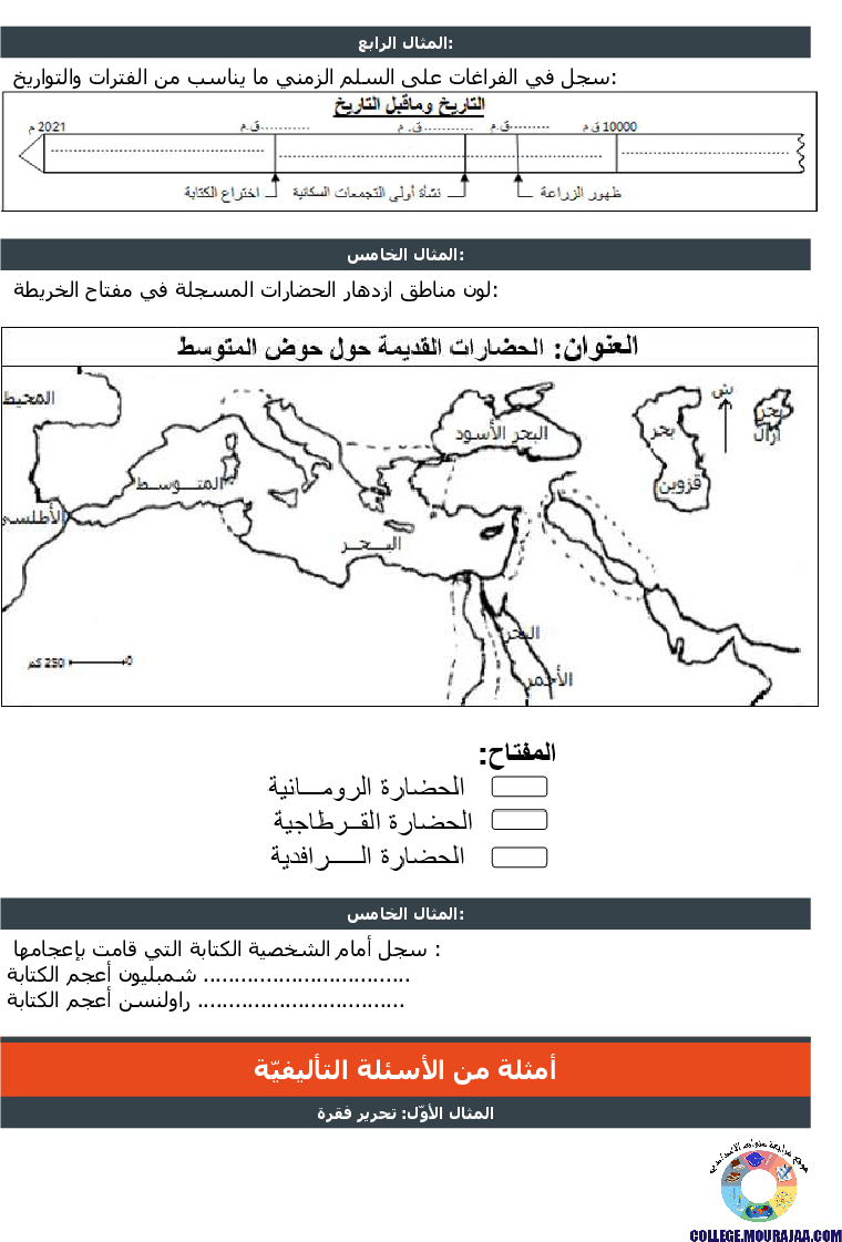ظهور الزراعة والكتابة تمارين مع الاصلاح