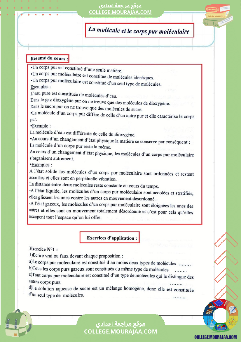 la molecule et le corps pur moleculaire