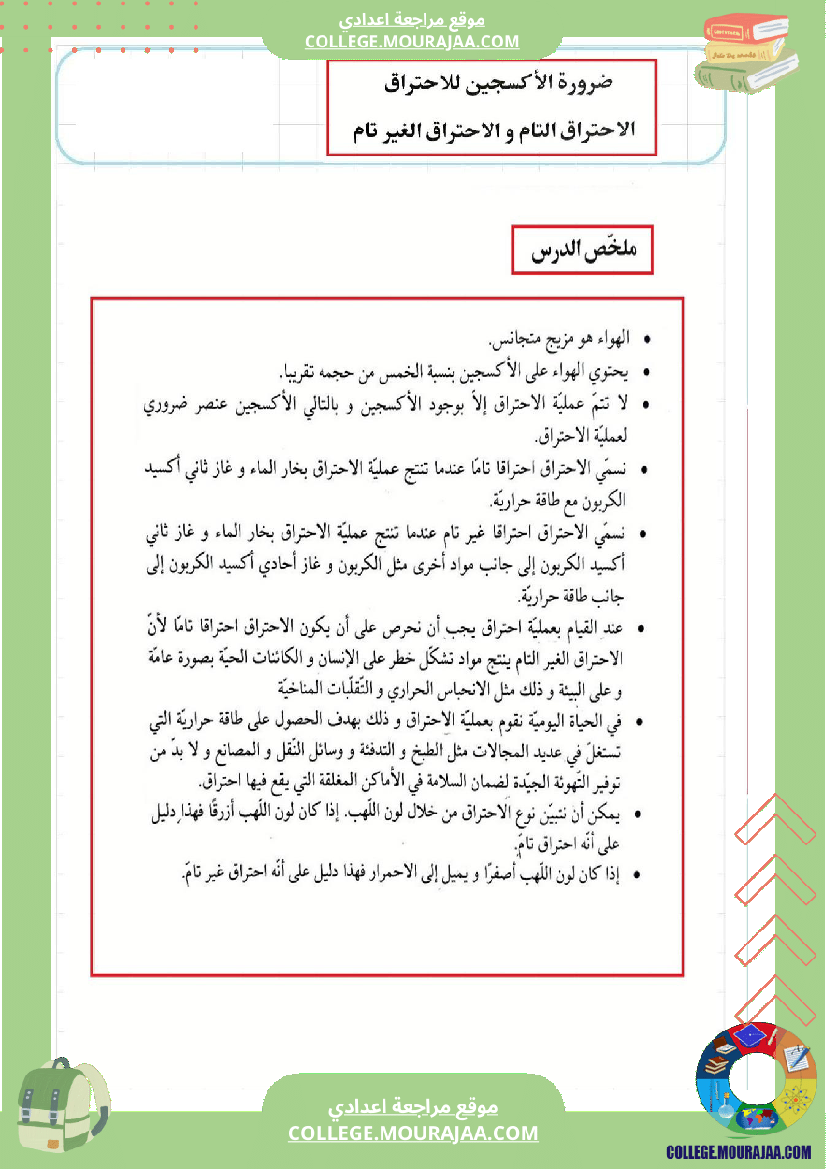 ضرورة الاكسجين للاحتراق التام و الغير التام