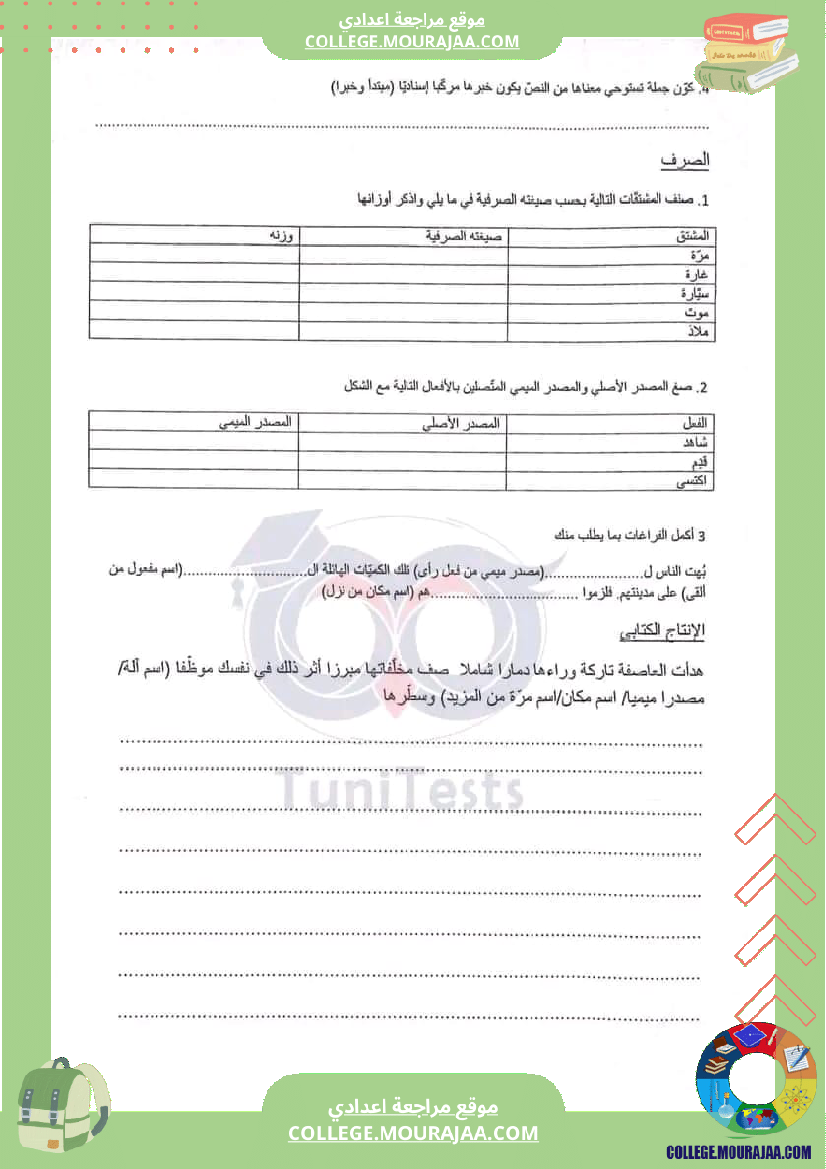 فرض مراقبة عدد 2 في دراسة النص سنة الثامنة مع الاصلاح