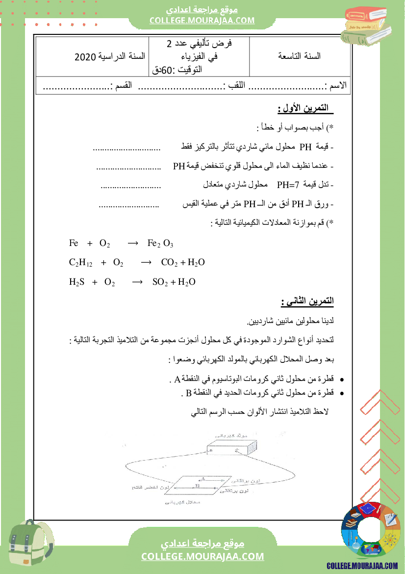 فرض_تأليفي_عدد_2_سنة_التاسعة_فيزياء