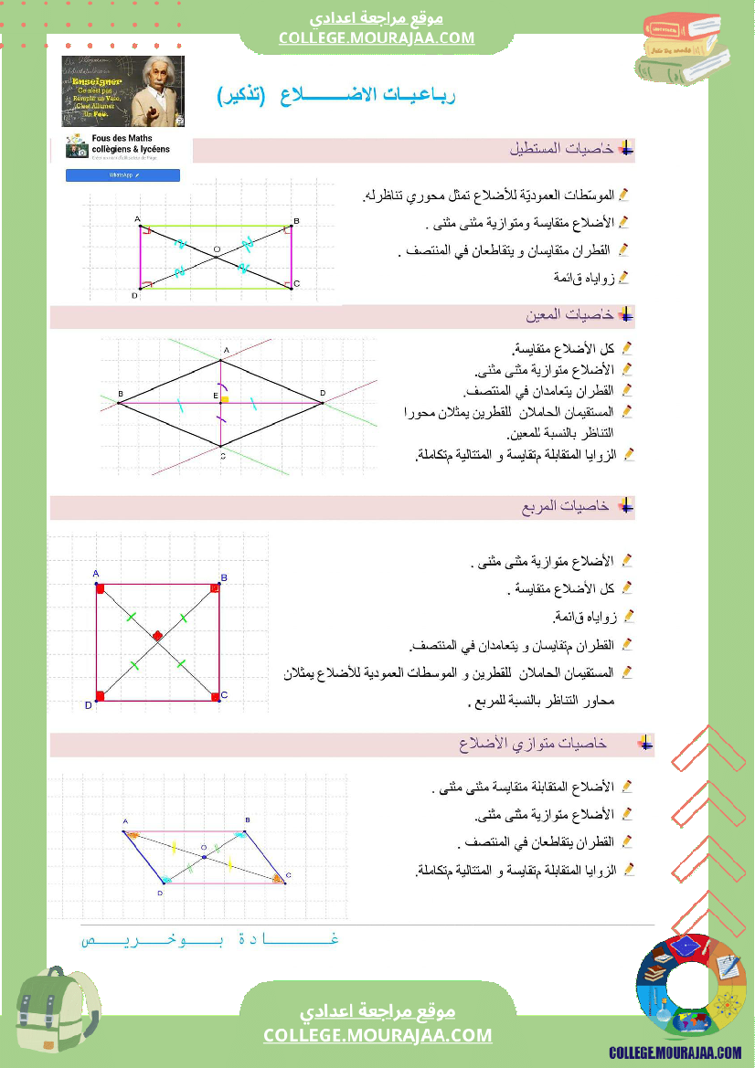 8eme annee رباعيات الأضلاع ملخص الدرس