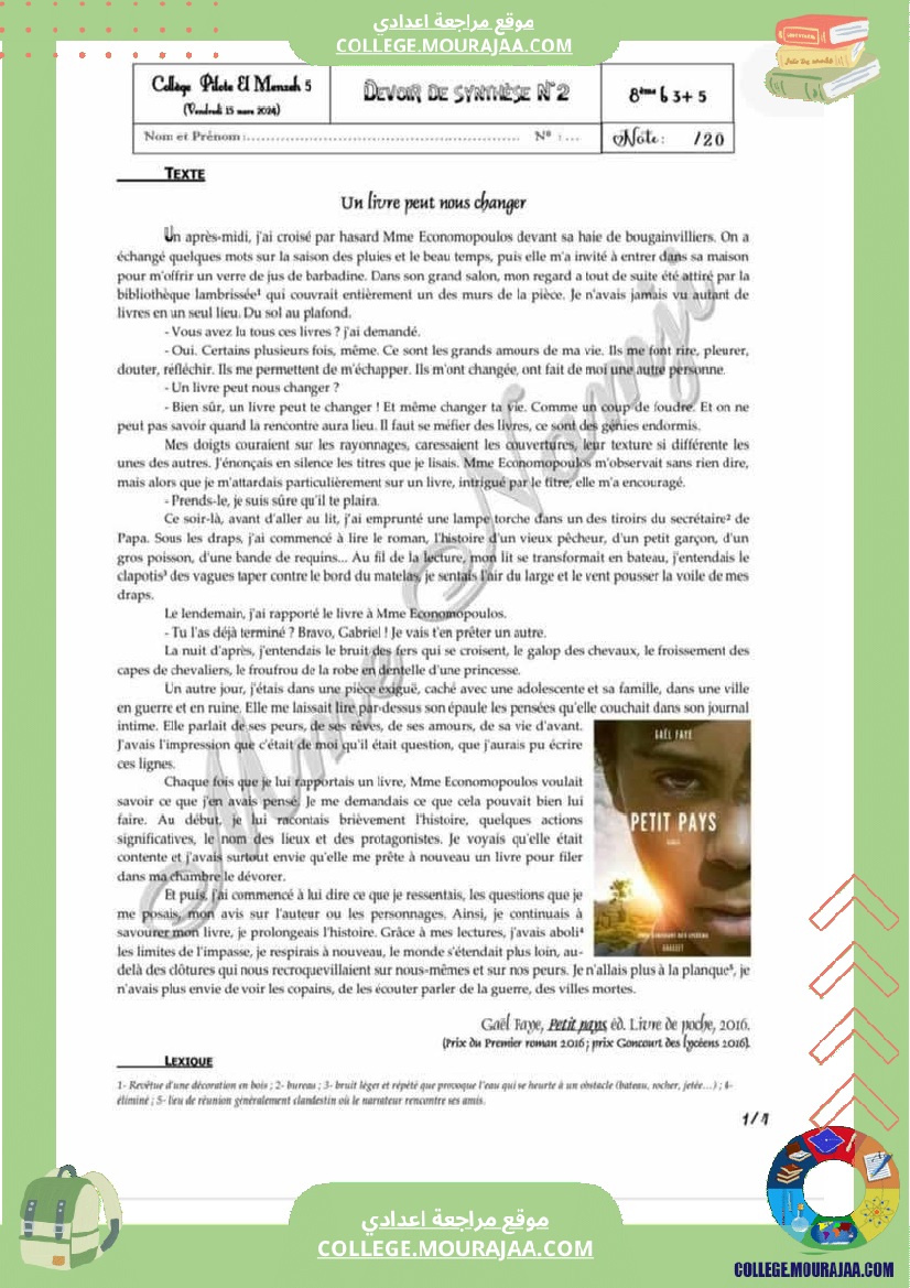 devoir francais synthese n 2 pour 8eme