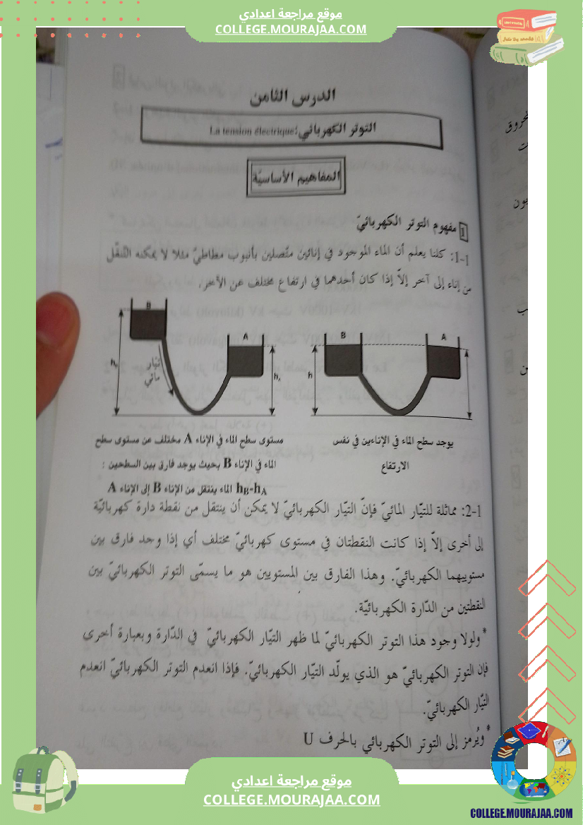 ثامنة أساسي فيزياء درس التوتر الكهربائي ملخص درس مع تمارين مرفقة بالاصلاح r