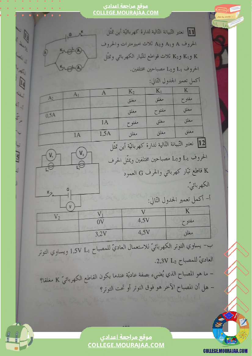 ثامنة أساسي فيزياء درس التوتر الكهربائي ملخص درس مع تمارين مرفقة بالاصلاح r