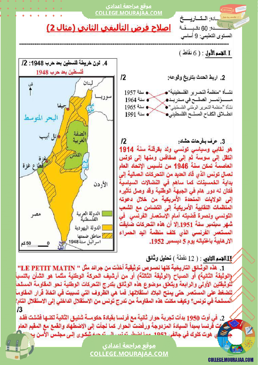 تاسعة أساسي تاريخ فرض تاليفي عدد 2 مع الاصلاح 