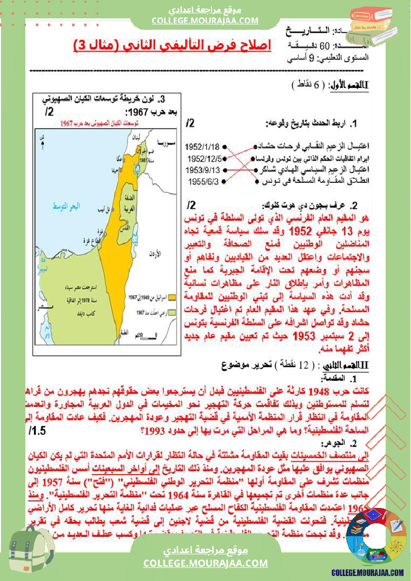 تاسعة أساسي تاريخ فرض تاليفي عدد 2 مع الاصلاح 