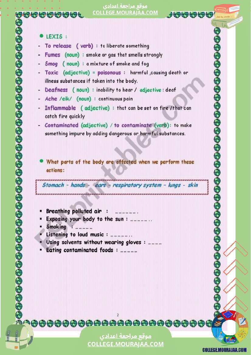 9 eme anglais module 3 health and environment lesson 1 air and land pollution