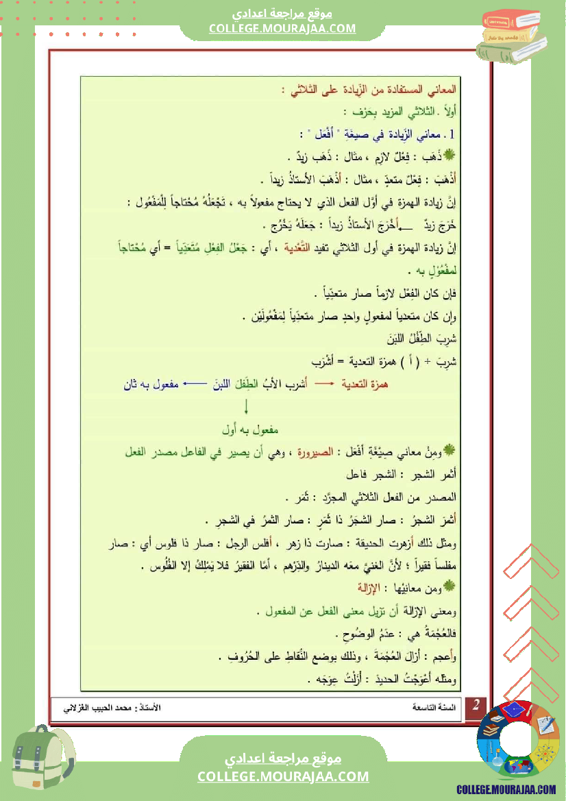 معاني_افعال_المزيد_سنة_التاسعة