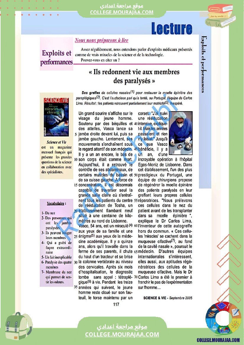 9 eme francais module 3 exploits et performances lecture ils redonnent vie aux membres des para