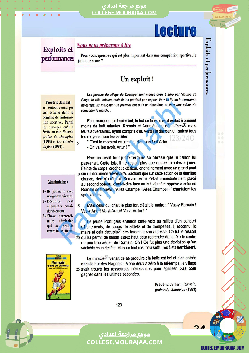 9 eme francais module 3 exploits et performances lecture un exploit pages 123 124