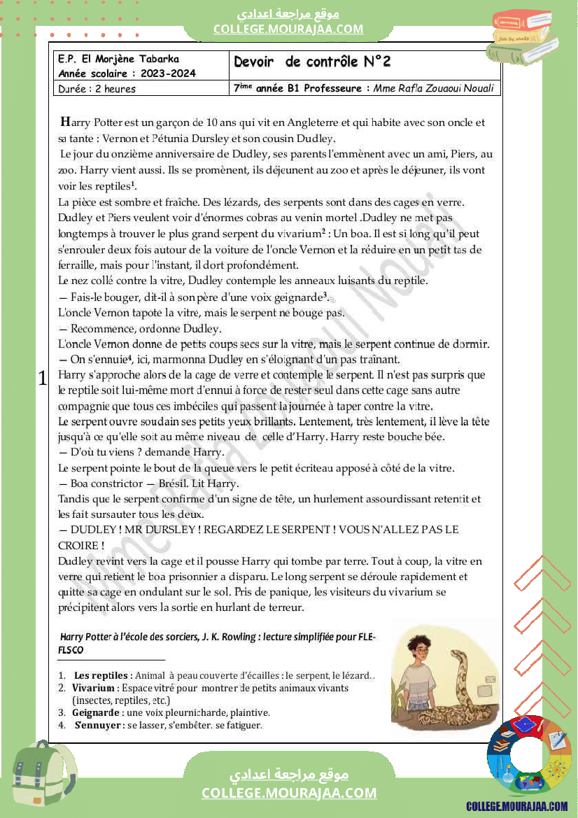 devoir pour les 7 eme theme nos amis les animaux