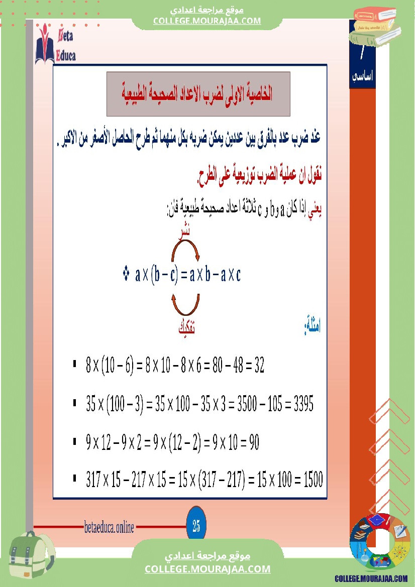 سابعة اساسي العمليات على الاعداد الصحيحة الطبيعية