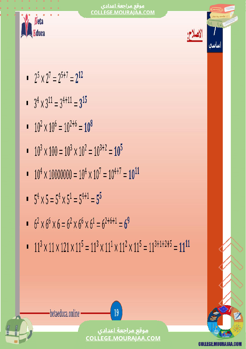 سابعة اساسي قوى الاعداد الصحيحة الطبيعية