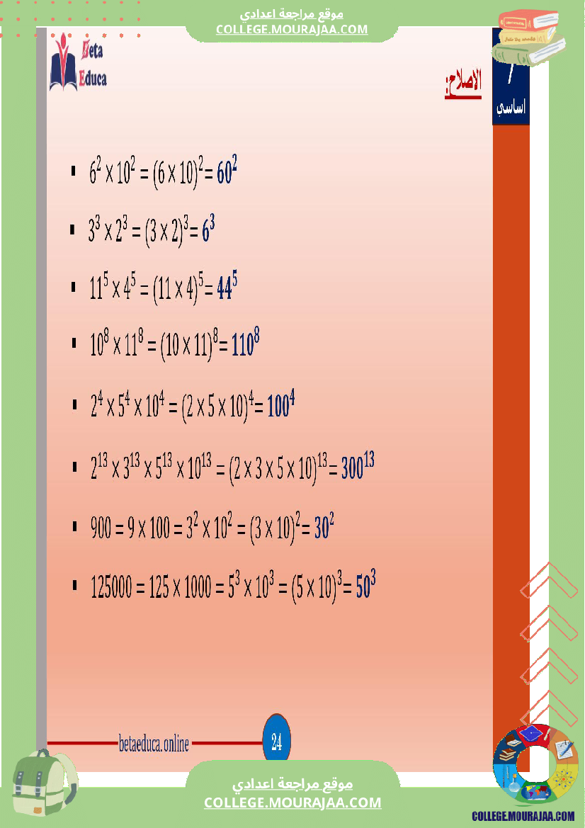 سابعة اساسي قوى الاعداد الصحيحة الطبيعية