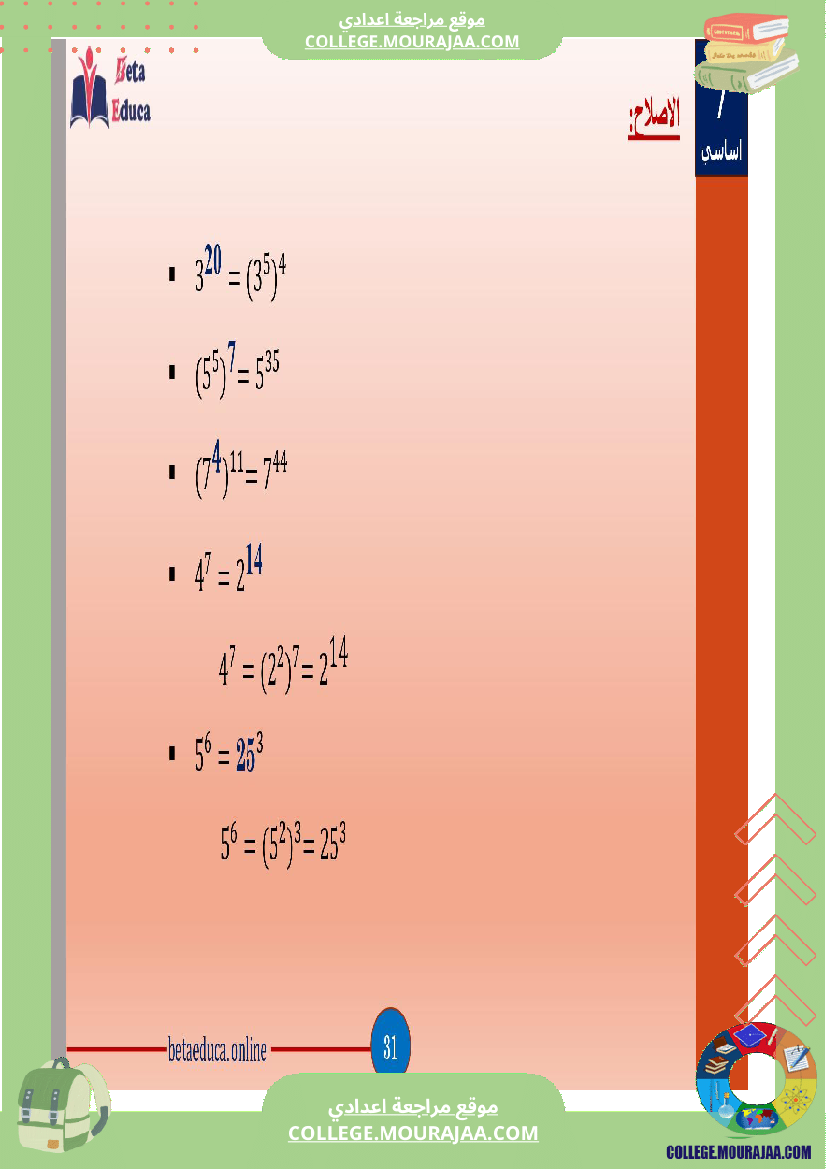 سابعة اساسي قوى الاعداد الصحيحة الطبيعية