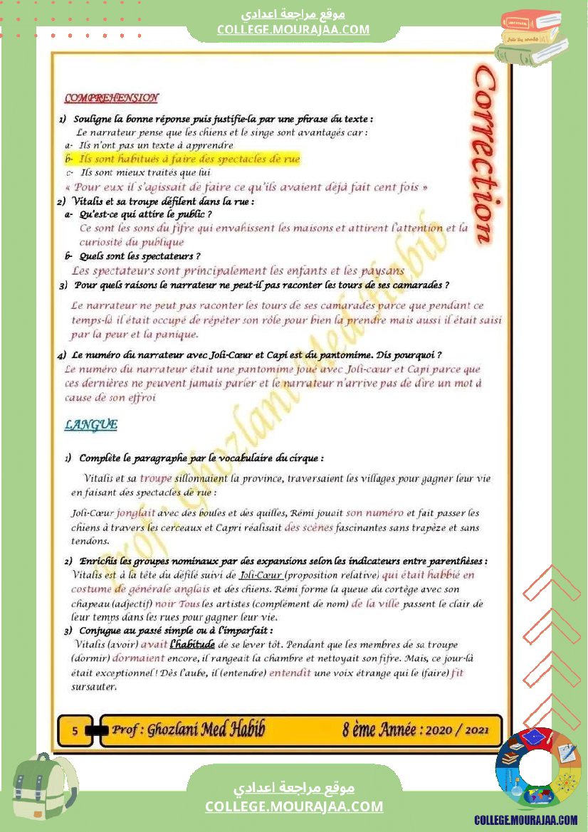 8 eme francais devoir de synthese trimestre 1 corrige