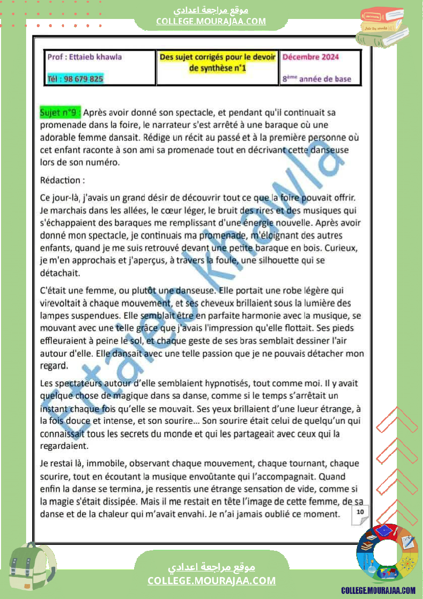 8eme francais module 2 allons voir un spectacle des sujets avec la correction