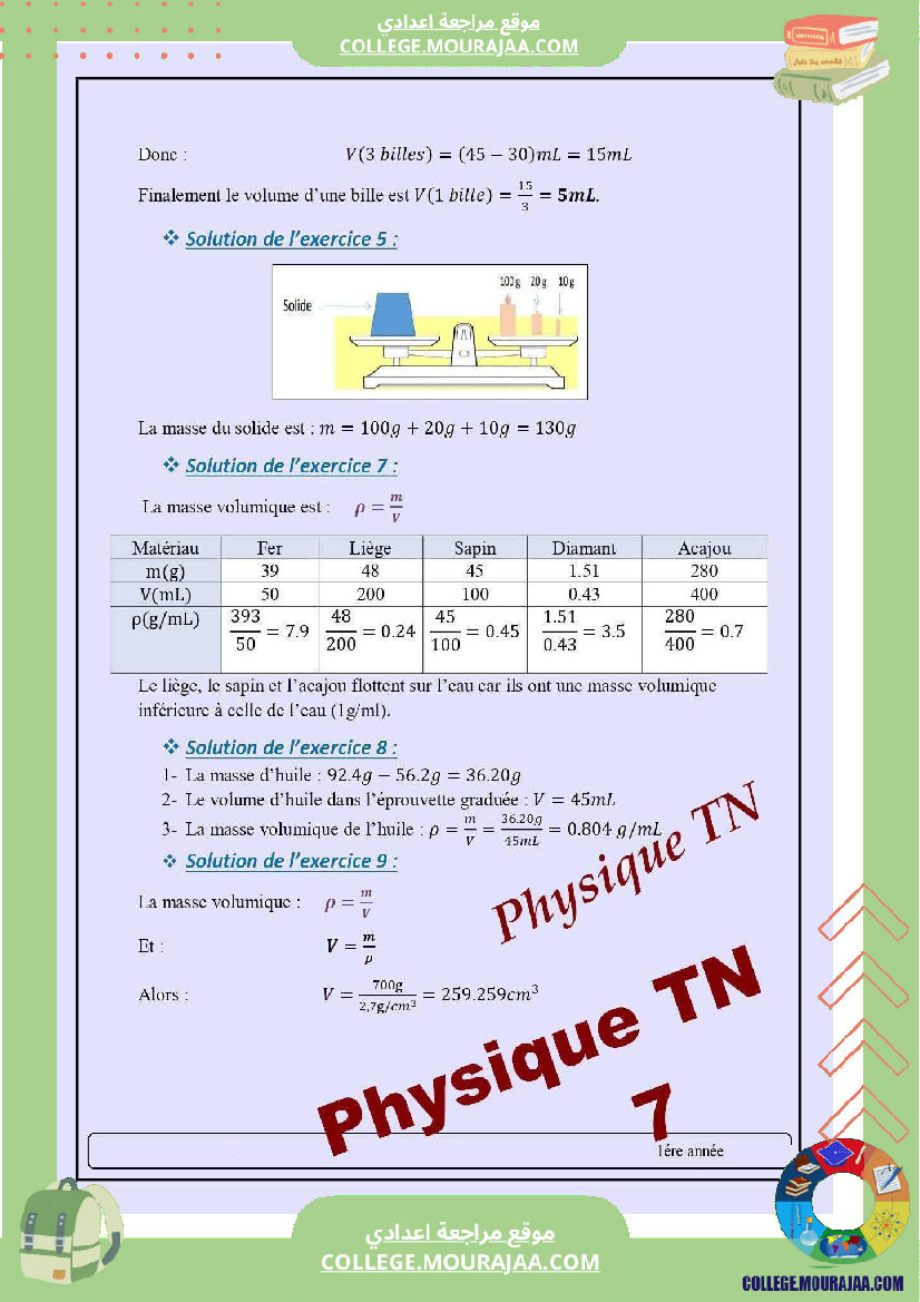 8eme annee pilote la masse volumique cours