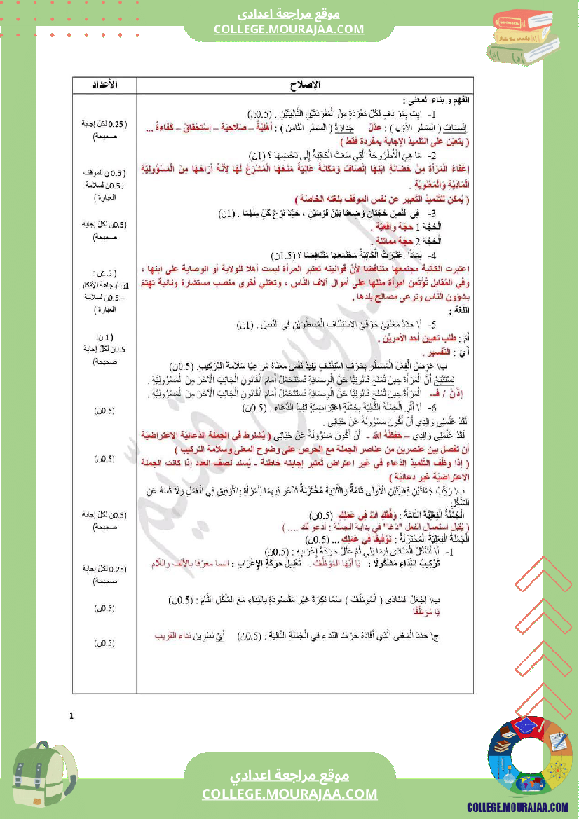تاسعة_أساسي_فرض_تأليفي_عدد_1_عربية_بالاصلاح