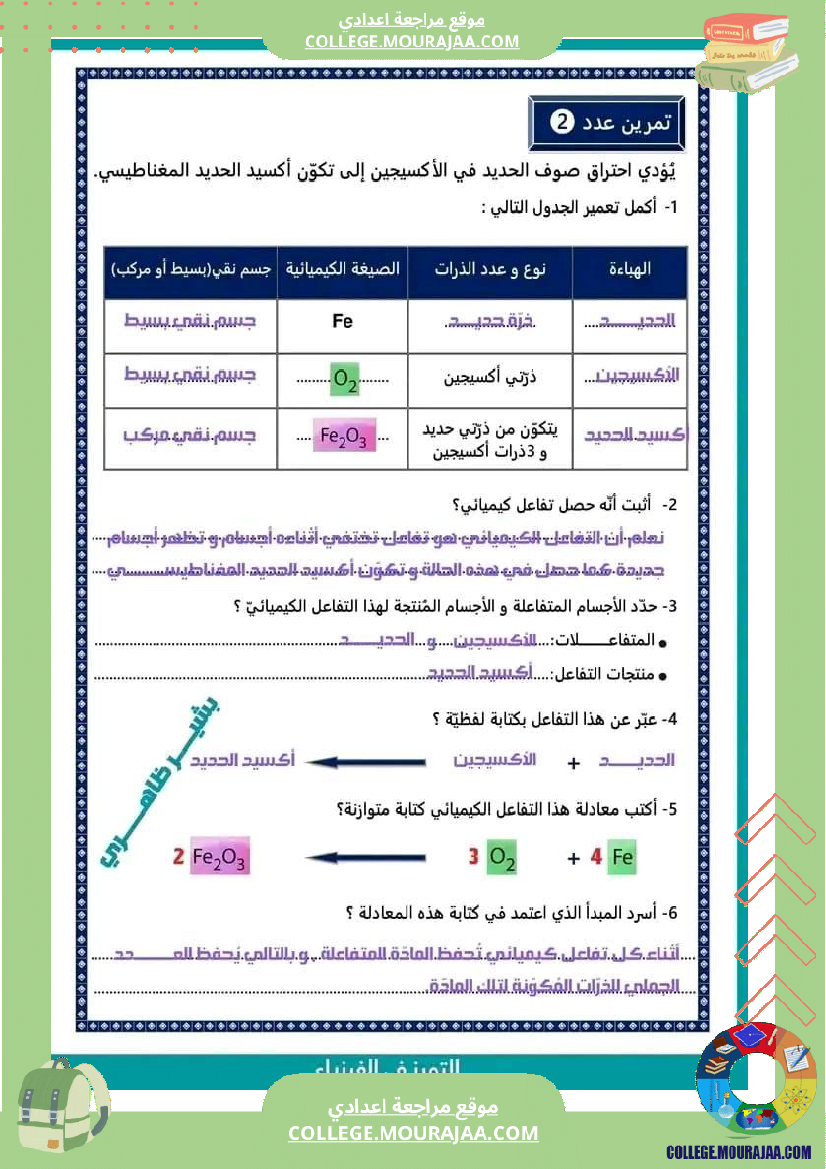 تاسعة أساسي فروض تاليفية عدد 1 مع الاصلاح في كل المواد