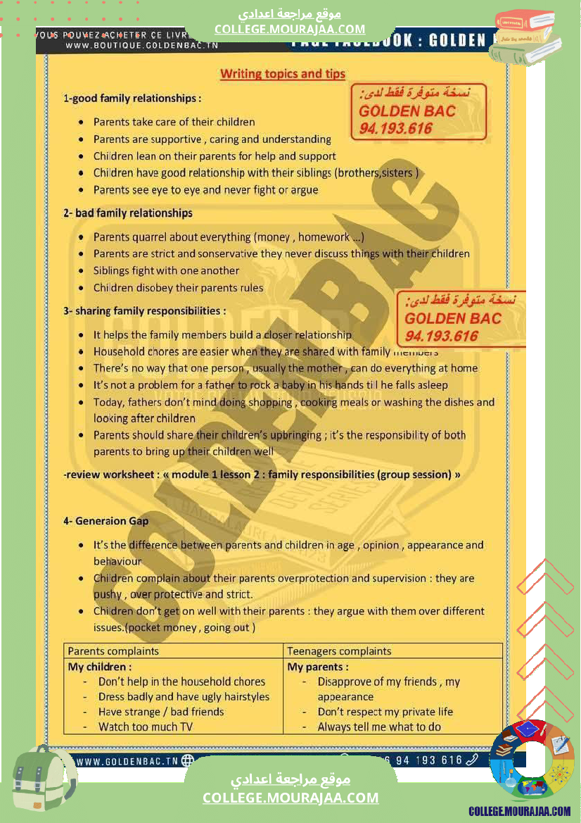 9eme annee anglais 1er trimestre module 1 family life grammer and vocabulary