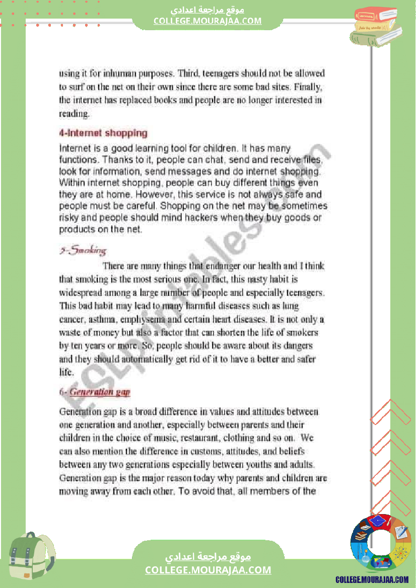 9th form writing paragraphs covering various topics