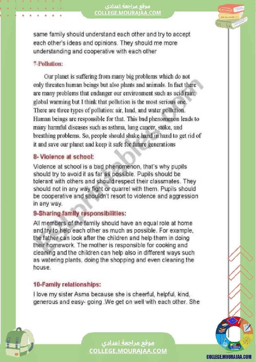 9th form writing paragraphs covering various topics