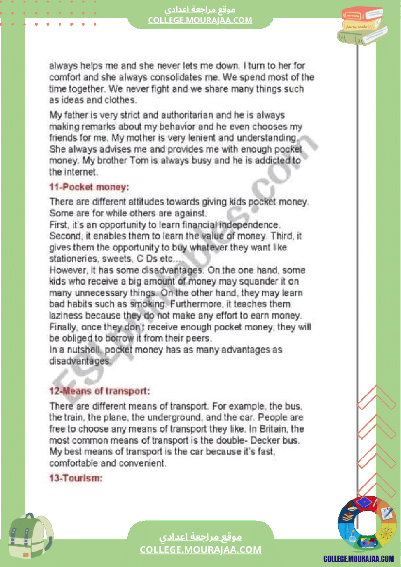 9th form writing paragraphs covering various topics