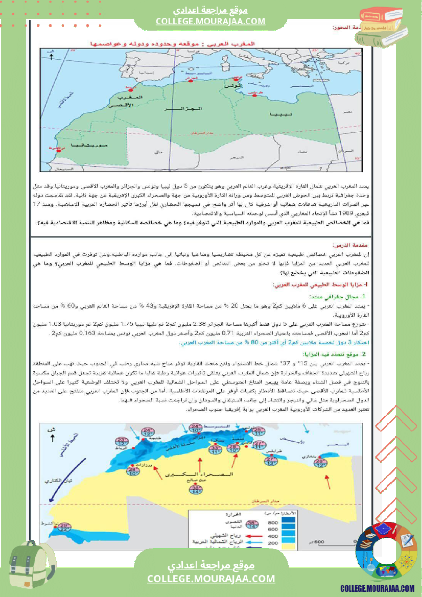 تاسعة أساسي جغرافيا الثلاثي الأول درس المغرب العربي حدوده و دوله و عواصمه مع تمارين بالاصلاح