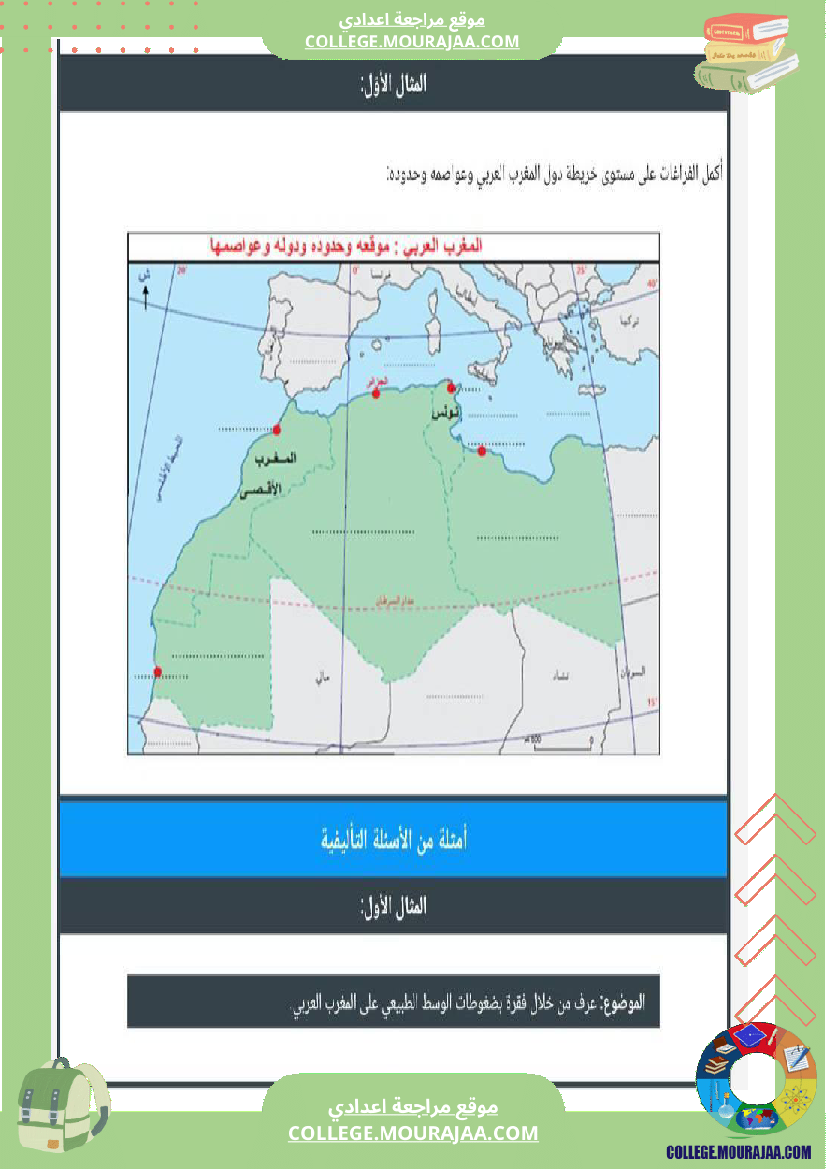 تاسعة أساسي جغرافيا الثلاثي الأول درس المغرب العربي حدوده و دوله و عواصمه مع تمارين بالاصلاح