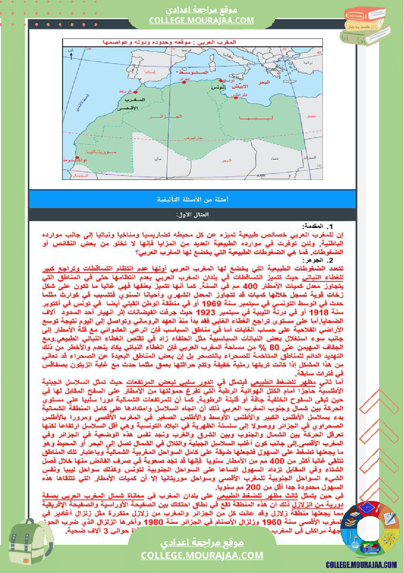 تاسعة أساسي جغرافيا الثلاثي الأول درس المغرب العربي حدوده و دوله و عواصمه مع تمارين بالاصلاح