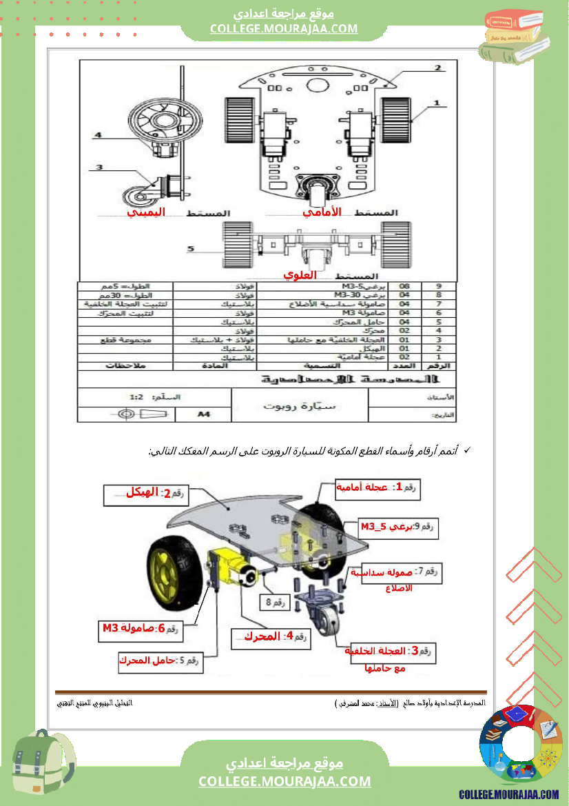 تاسعة_أساسي_تكنولوجيا_الثلاثي_الاول_الاسقاط_المتعامد_تمارين_اصلاح
