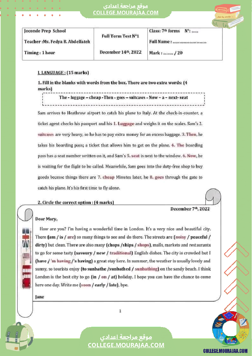 7 eme anglais devoir de synthese n 1 corrige