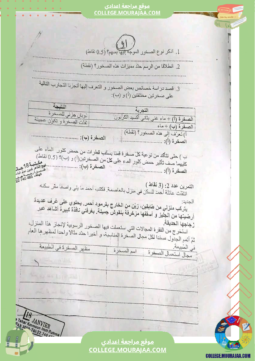 سابعة أساسي فروض تاليفية عدد 1 مع الاصلاح في كل المواد