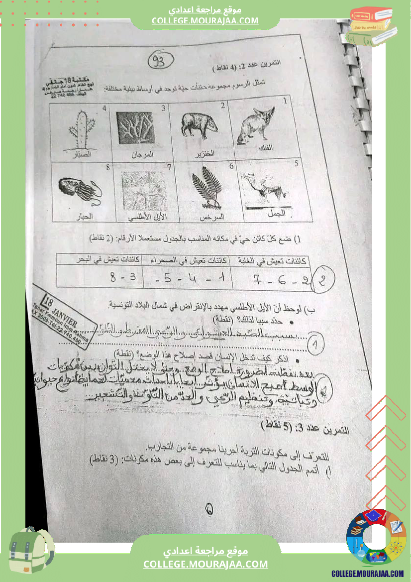 سابعة أساسي فروض تاليفية عدد 1 مع الاصلاح في كل المواد